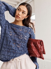 Blue Washed Off The Shoulder Jumper - Image 1 of 6