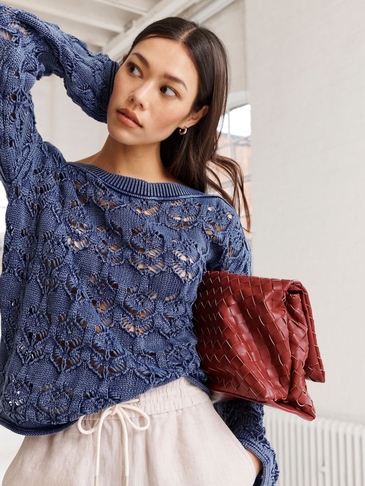 Blue Washed Off The Shoulder Jumper - Image 1 of 6