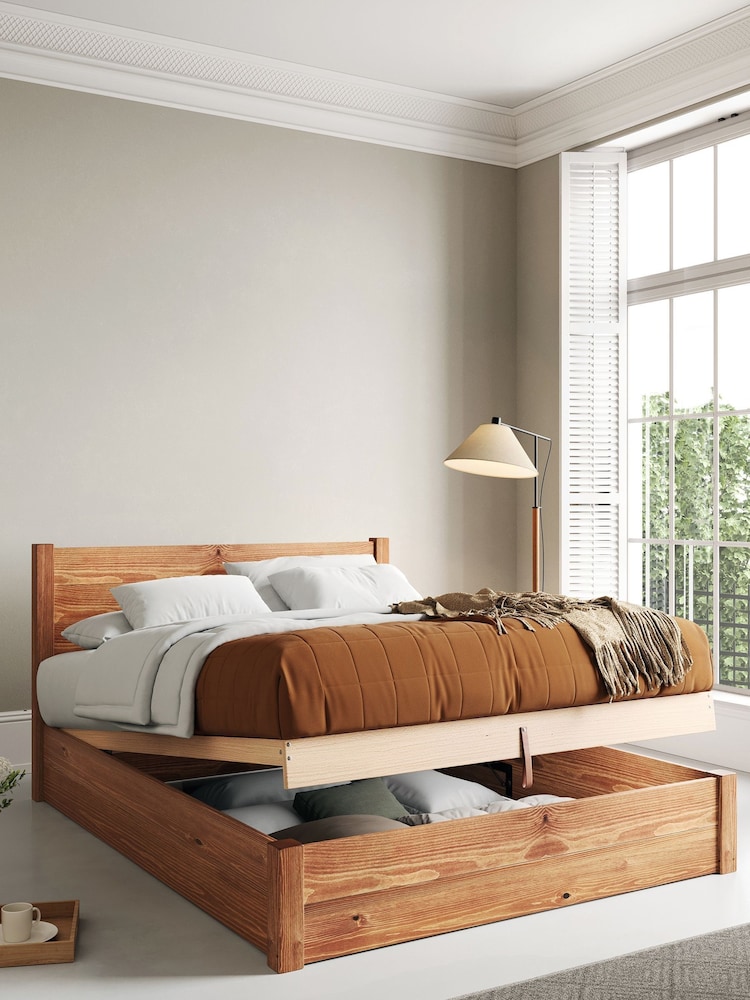 Get Laid Beds Cinnamon Ottoman Storage Square Leg Solid Wood Bed - Image 1 of 4