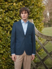 Navy Blue Slim Fit Linen Blend Blazer - Image 1 of 13
