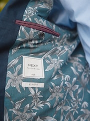 Navy Blue Slim Fit Linen Blend Blazer - Image 11 of 13
