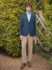 Navy Blue Slim Fit Linen Blend Blazer - Image 2 of 13