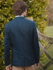Navy Blue Slim Fit Linen Blend Blazer - Image 3 of 13