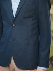Navy Blue Slim Fit Linen Blend Blazer - Image 5 of 13