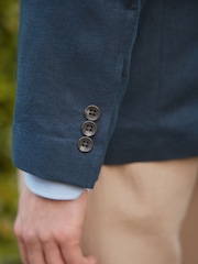 Navy Blue Slim Fit Linen Blend Blazer - Image 6 of 13