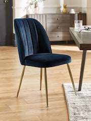 Set of 2 Soft Velvet Navy Blue Gold Effect Leg Dining Chairs - Image 1 of 8