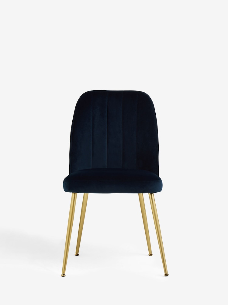 Set of 2 Soft Velvet Navy Blue Gold Effect Leg Dining Chairs - Image 2 of 8