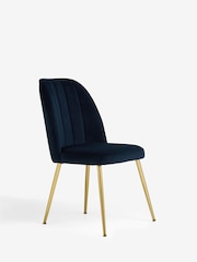 Set of 2 Soft Velvet Navy Blue Gold Effect Leg Dining Chairs - Image 3 of 8