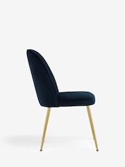 Set of 2 Soft Velvet Navy Blue Gold Effect Leg Dining Chairs - Image 4 of 8