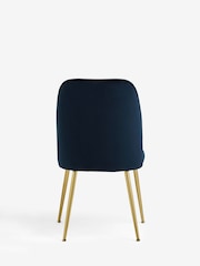 Set of 2 Soft Velvet Navy Blue Gold Effect Leg Dining Chairs - Image 5 of 8