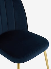 Set of 2 Soft Velvet Navy Blue Gold Effect Leg Dining Chairs - Image 6 of 8