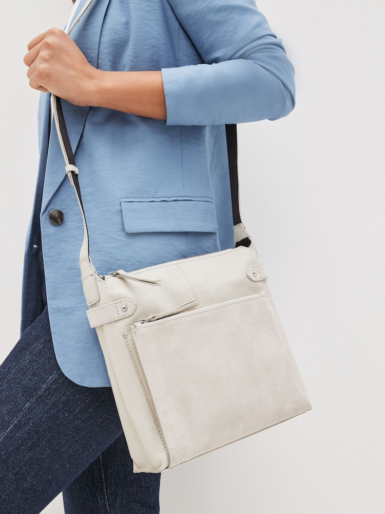 Bone Cream Leather Pocket Messenger Bag - Image 1 of 7