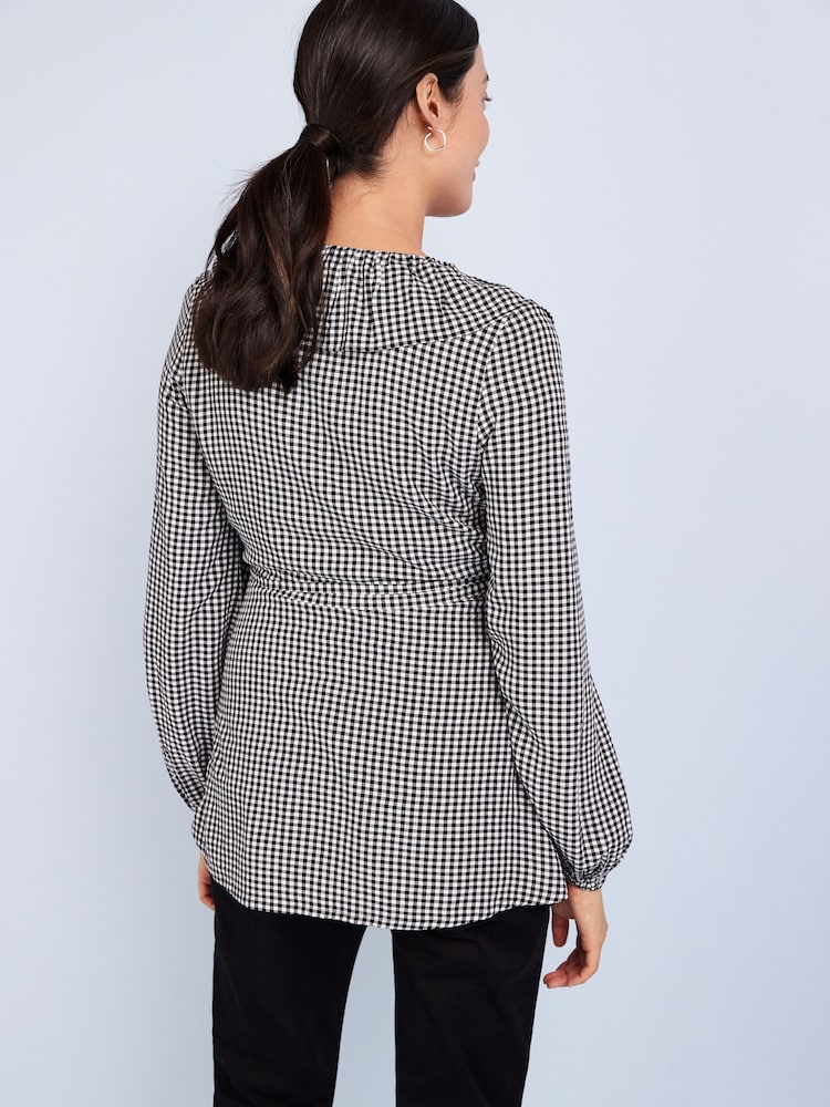 Black/White Gingham Maternity Nursing Blouse - Image 2 of 7