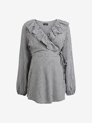 Black/White Gingham Maternity Nursing Blouse - Image 4 of 7