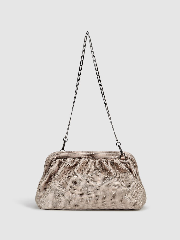 Reiss Nude Clementine Hotfix Studded Shoulder Bag - Image 1 of 7