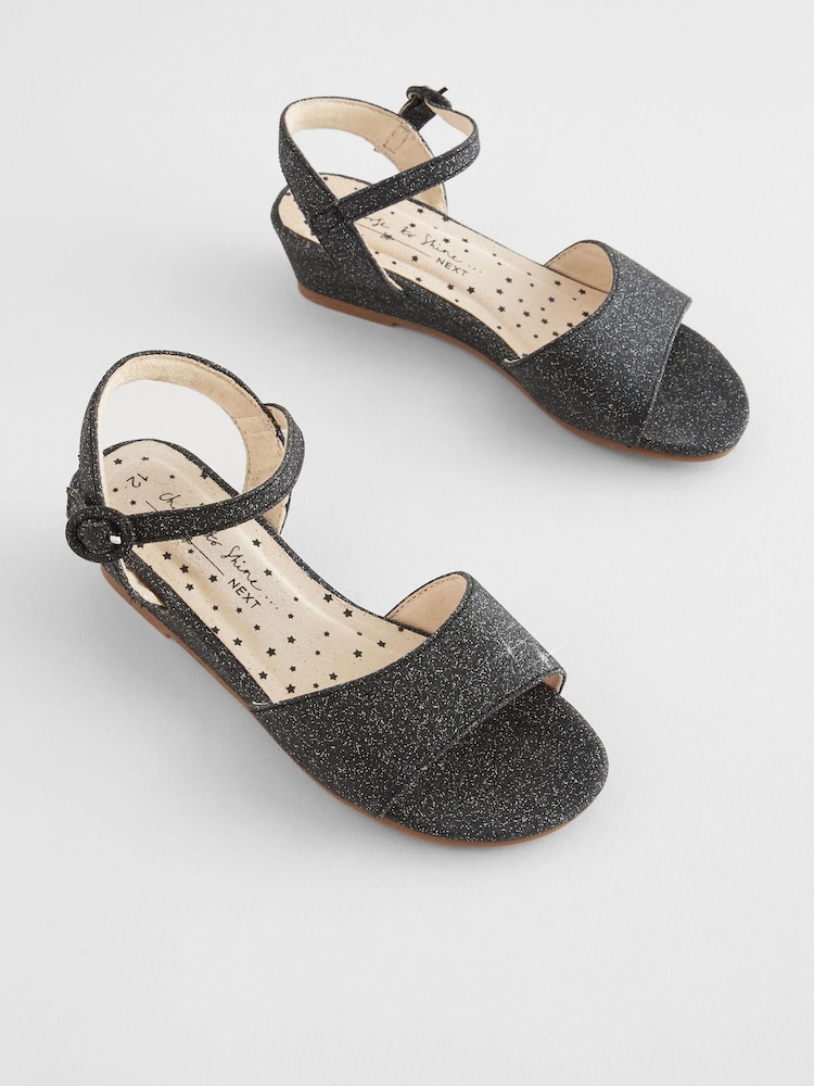 Black Glitter Occasion Wedge Sandals - Image 1 of 6