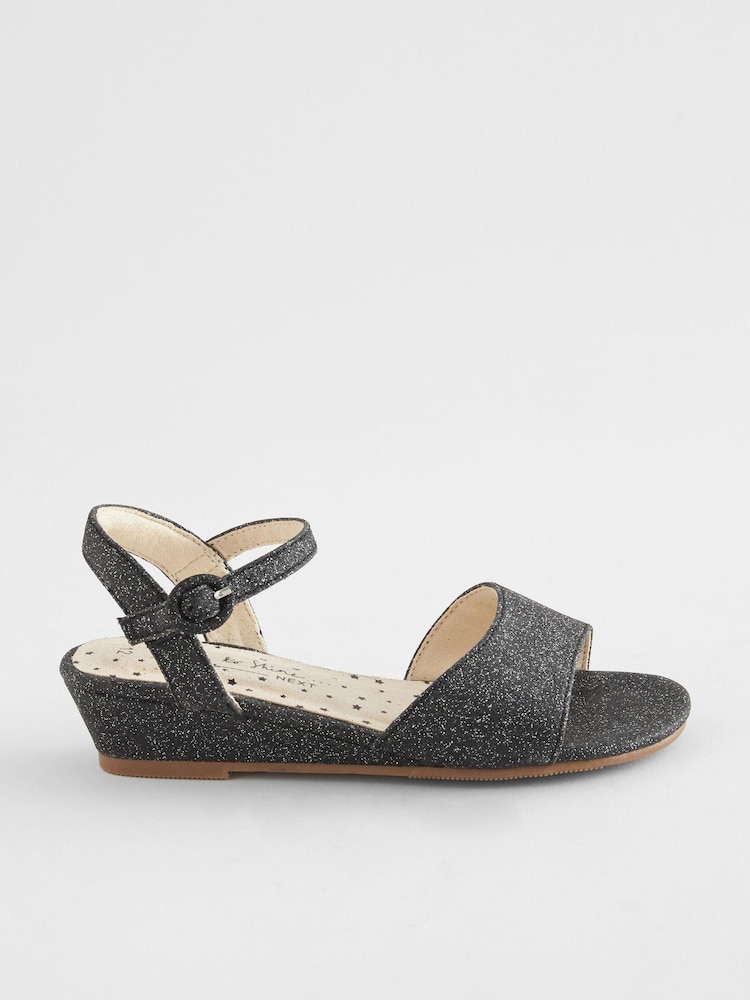 Black Glitter Occasion Wedge Sandals - Image 2 of 6