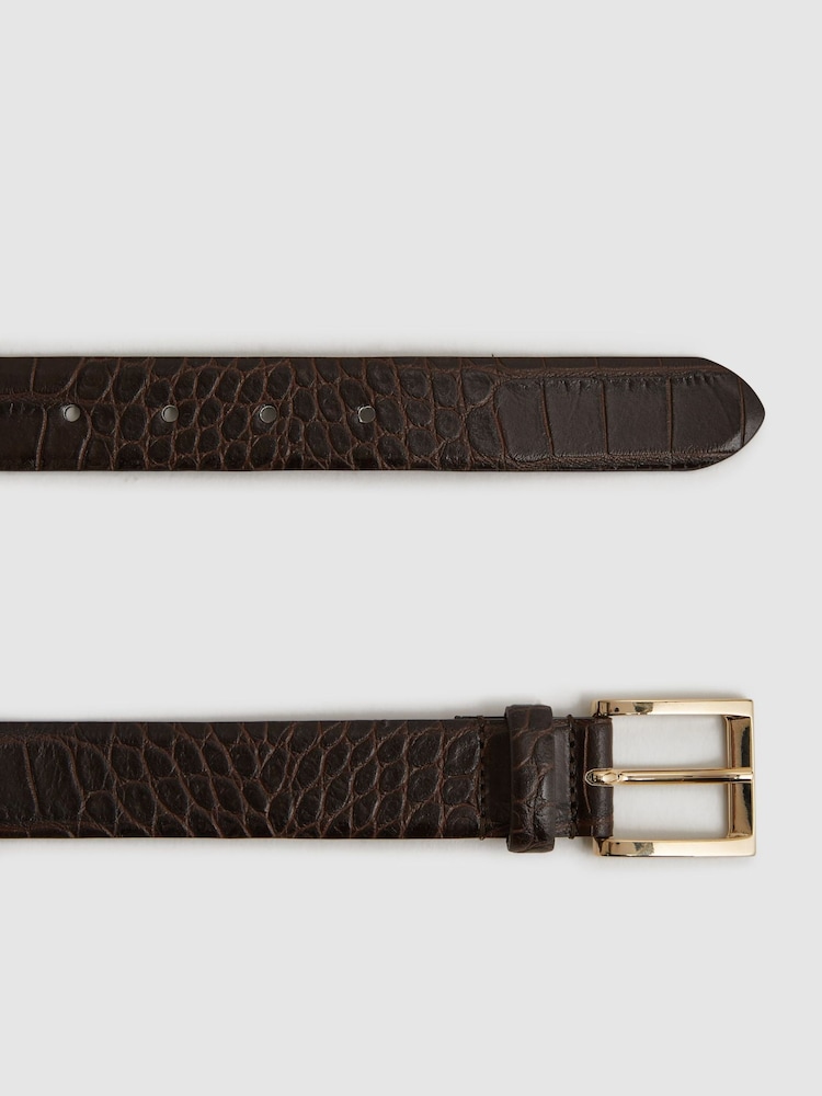 Reiss Chocolate Albany Leather Crocodile Print Belt - Image 11 of 11 Reiss Chocolate Albany Leather Crocodile Print Belt - Image 11 of 11