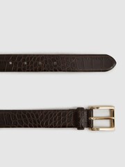 Reiss Chocolate Albany Leather Crocodile Print Belt - Image 3 of 5