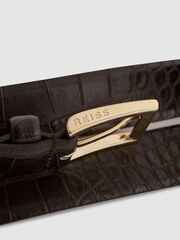 Reiss Chocolate Albany Leather Crocodile Print Belt - Image 5 of 5