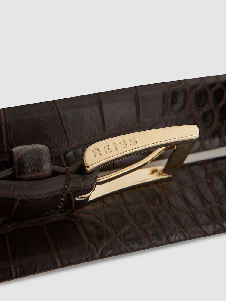 Reiss Chocolate Albany Leather Crocodile Print Belt - Image 5 of 5