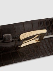 Reiss Chocolate Albany Leather Crocodile Print Belt - Image 7 of 11