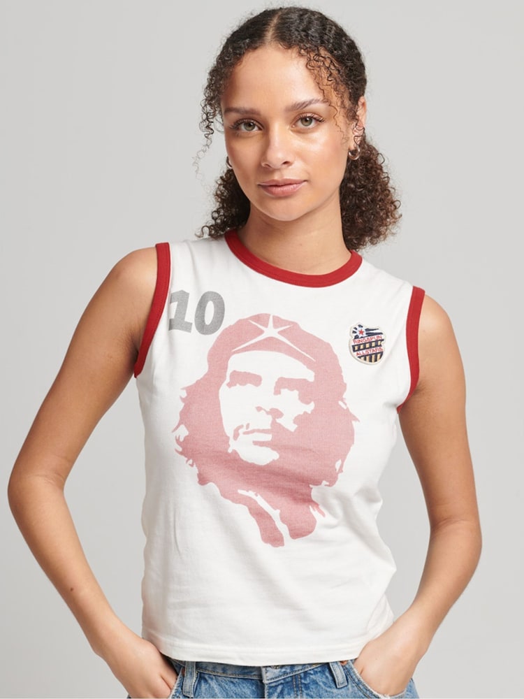 Superdry Cream 100% Cotton Ringspun Allstars CG Vintage Re-Issue Vest Top - Image 1 of 4 Superdry Cream 100% Cotton Ringspun Allstars CG Vintage Re-Issue Vest Top - Image 1 of 4