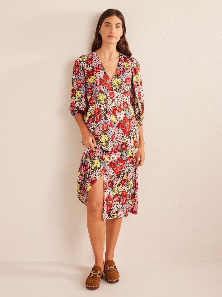Boden Red Button Detail Satin Tea Dress - Image 1 of 5
