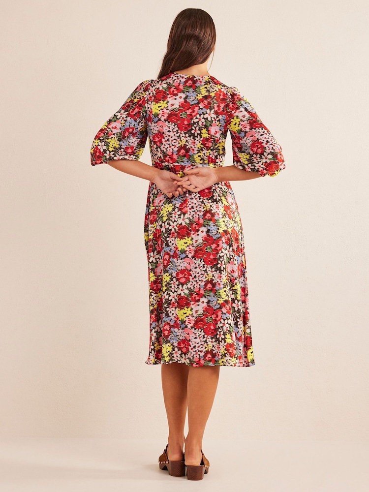 Boden Red Button Detail Satin Tea Dress - Image 2 of 5