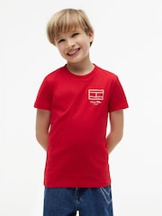 Tommy Hilfiger Red Outline Flag Logo Jersey T-Shirt - Image 1 of 4