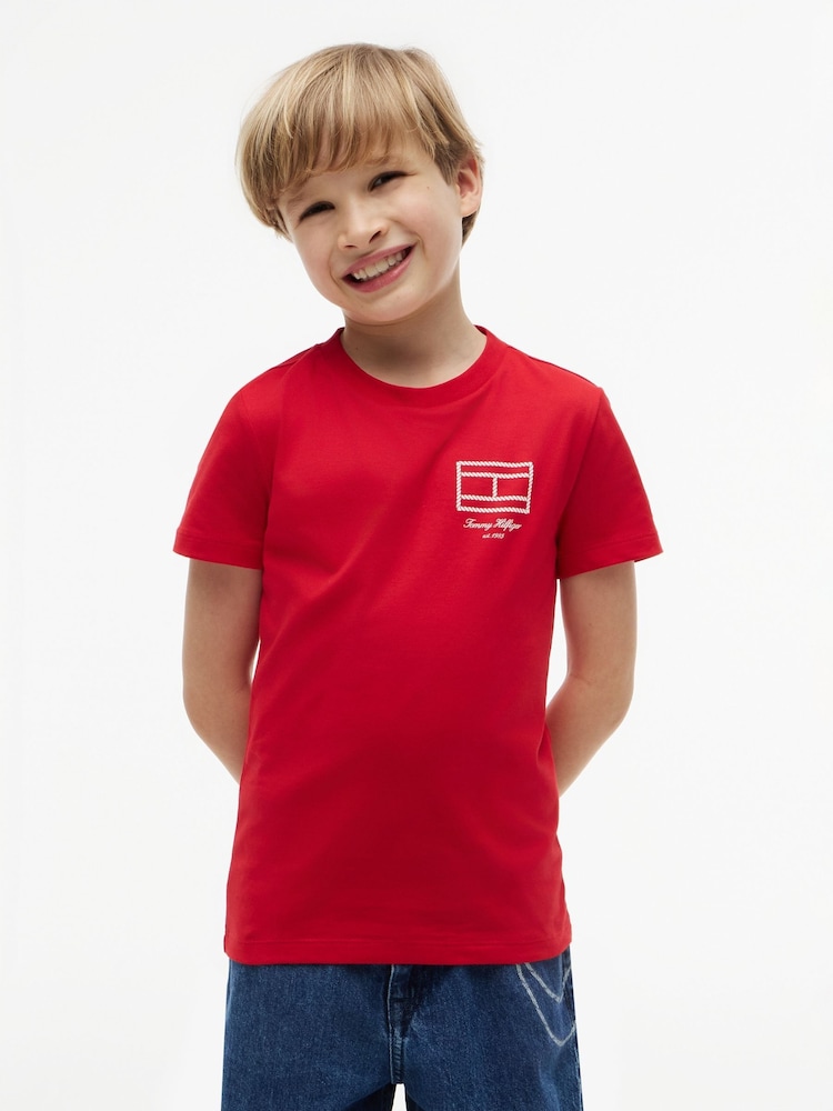 Tommy Hilfiger Red Outline Flag Logo Jersey T-Shirt - Image 1 of 4