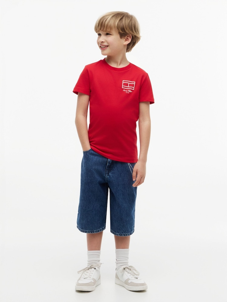 Tommy Hilfiger Red Outline Flag Logo Jersey T-Shirt - Image 2 of 4