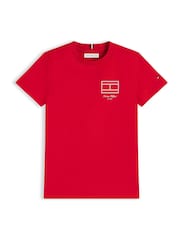 Tommy Hilfiger Red Outline Flag Logo Jersey T-Shirt - Image 4 of 4