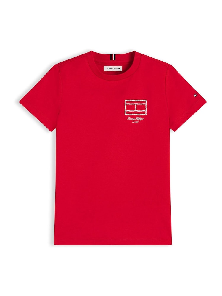 Tommy Hilfiger Red Outline Flag Logo Jersey T-Shirt - Image 4 of 4