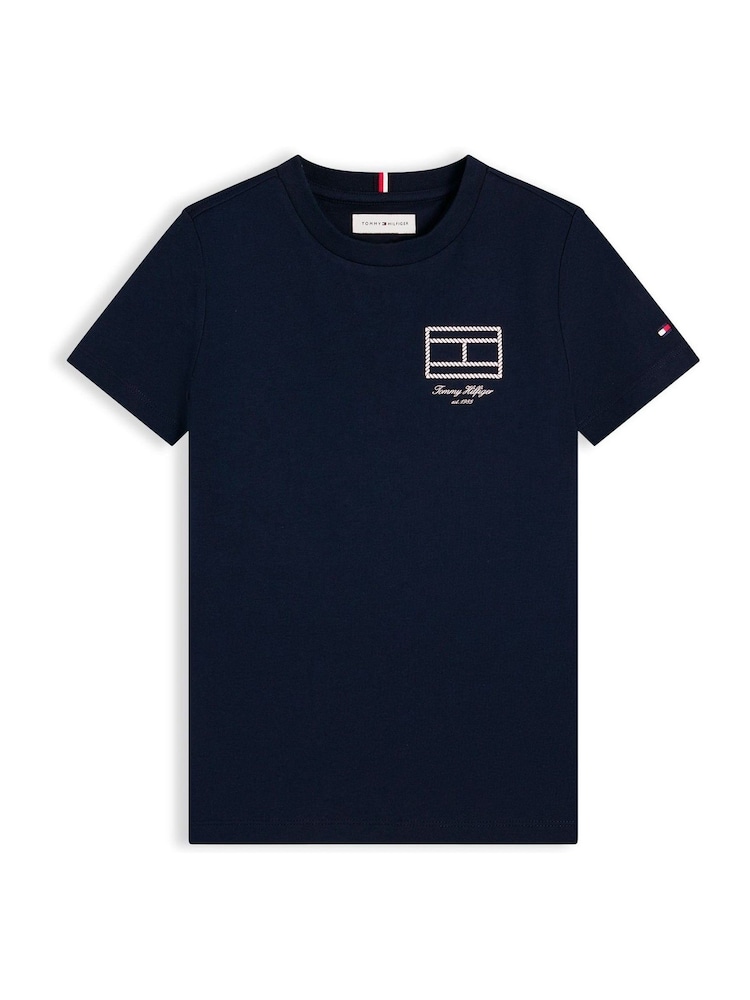 Tommy Hilfiger Blue Outline Flag Logo Jersey T-Shirt - Image 5 of 5