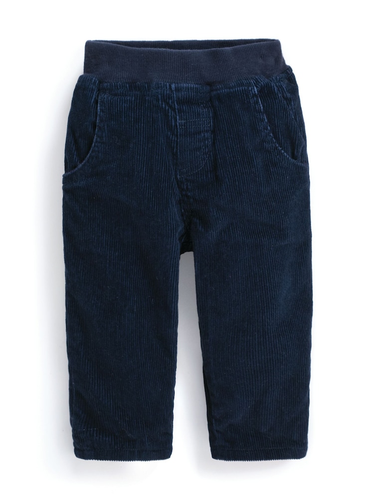 JoJo Maman Bébé Navy Blue Cord Baby Pull-Up Trousers - Image 2 of 3