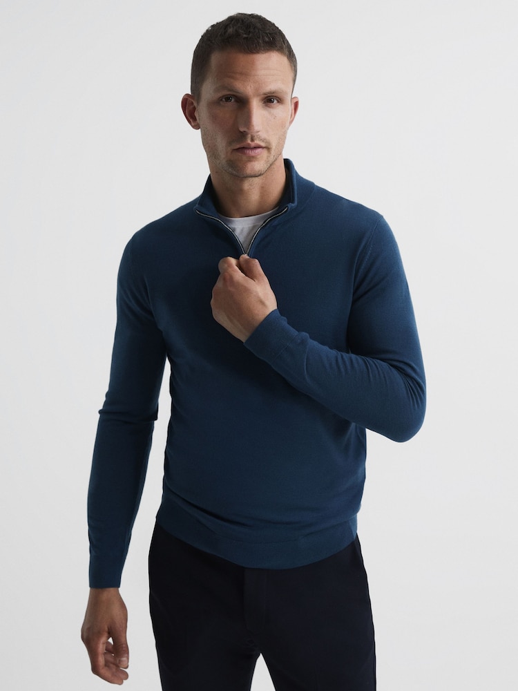 Reiss Bright Airforce Blackhall Zip Up Knitted Jumper - Image 1 of 7