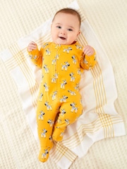 JoJo Maman Bébé Yellow Zebra Print Zip Cotton Baby Sleepsuit - Image 2 of 4