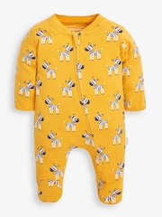 JoJo Maman Bébé Yellow Zebra Print Zip Cotton Baby Sleepsuit - Image 3 of 4
