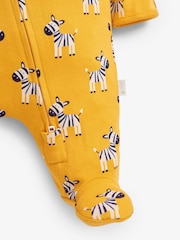 JoJo Maman Bébé Yellow Zebra Print Zip Cotton Baby Sleepsuit - Image 4 of 4