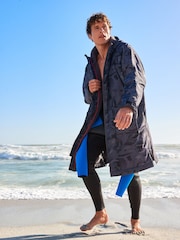 Grey Camo Print Active Swim Changing Robe Lightweight Jacket - Image 1 of 20