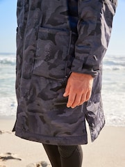 Grey Camo Print Active Swim Changing Robe Lightweight Jacket - Image 12 of 20