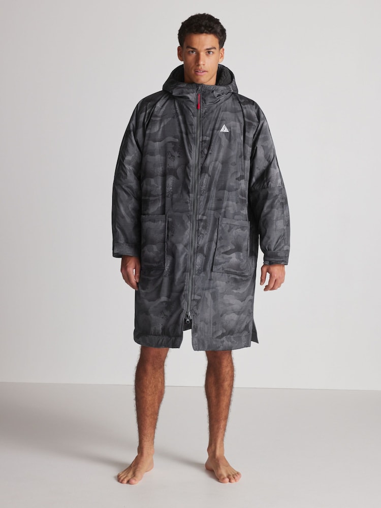 Grey Camo Print Active Swim Changing Robe Lightweight Jacket - Image 2 of 20