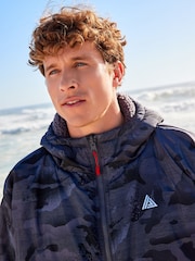 Grey Camo Print Active Swim Changing Robe Lightweight Jacket - Image 8 of 20