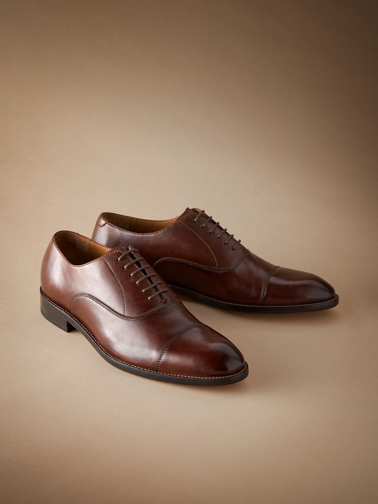 Tan Brown Signature Leather Sole Oxford Toe Cap Shoes - Image 1 of 5