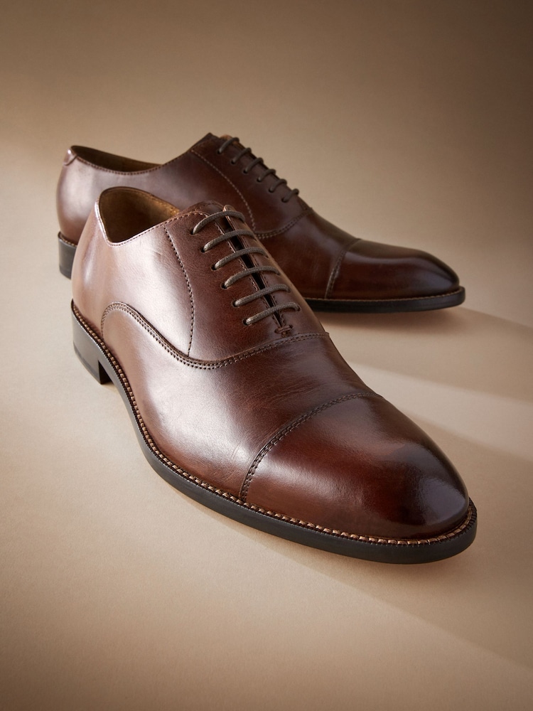 Tan Brown Signature Leather Sole Oxford Toe Cap Shoes - Image 2 of 5