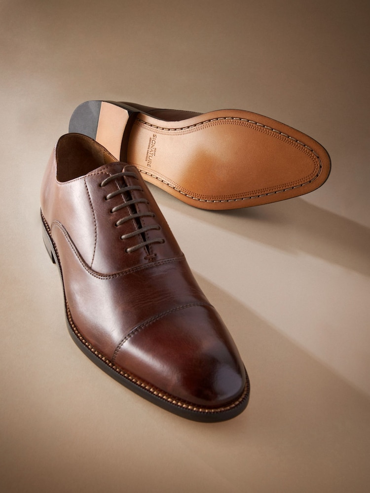 Tan Brown Signature Leather Sole Oxford Toe Cap Shoes - Image 4 of 5