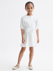 Reiss Ivory Freeda 4-9 yrs Heart Print Linen Mini Dress - Image 1 of 7