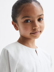 Reiss Ivory Freeda 4-9 yrs Heart Print Linen Mini Dress - Image 4 of 7