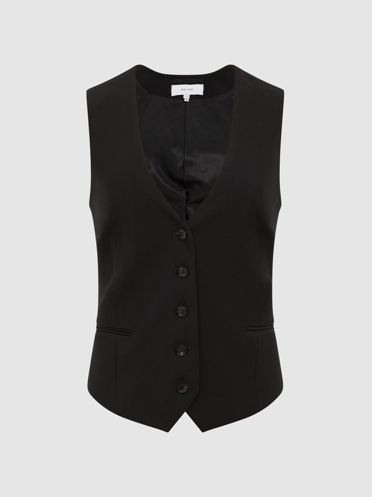 Reiss Black Margeaux Tailored Fit Waistcoat - Image 2 of 7 Reiss Black Margeaux Tailored Fit Waistcoat - Image 2 of 7